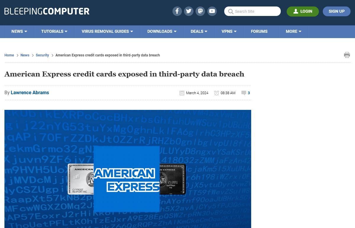 American Expressのクレジットカード情報が流出、被害規模は非公開