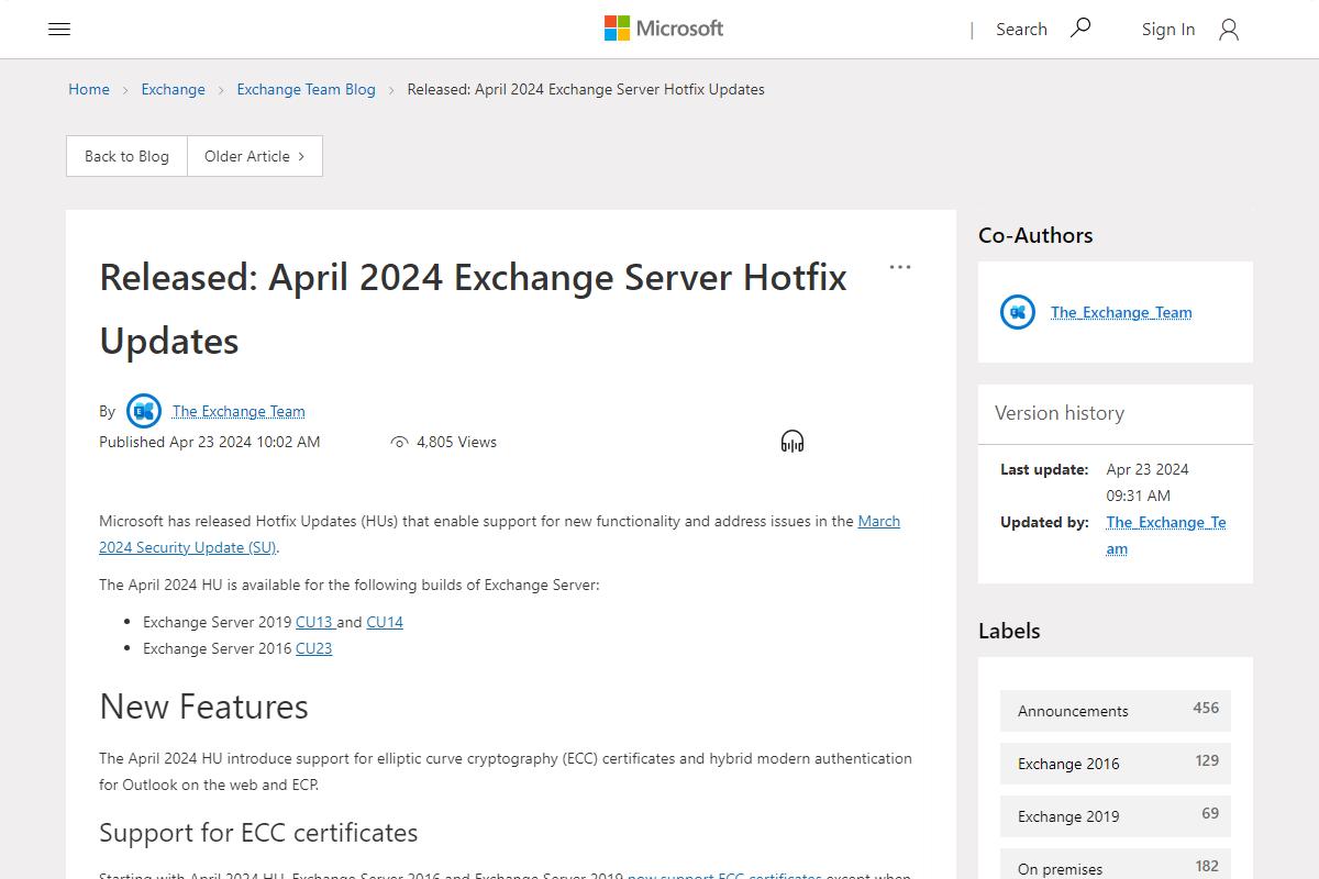 Microsoft、Exchange Serverの不具合に対処したHotfixアップデート公開