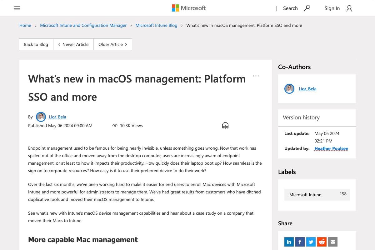Microsoftが発表、macOS向けPlatform SSOがパブリックプレビューに