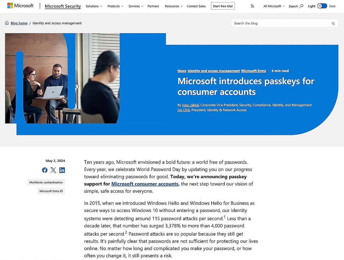 Microsoft、すべてのコンシューマーアカウントでパスキーのサポートを開始
