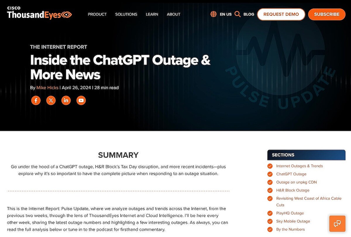 ChatGPT、クラスタ障害でパフォーマンス低下 – インターネット障害レポート