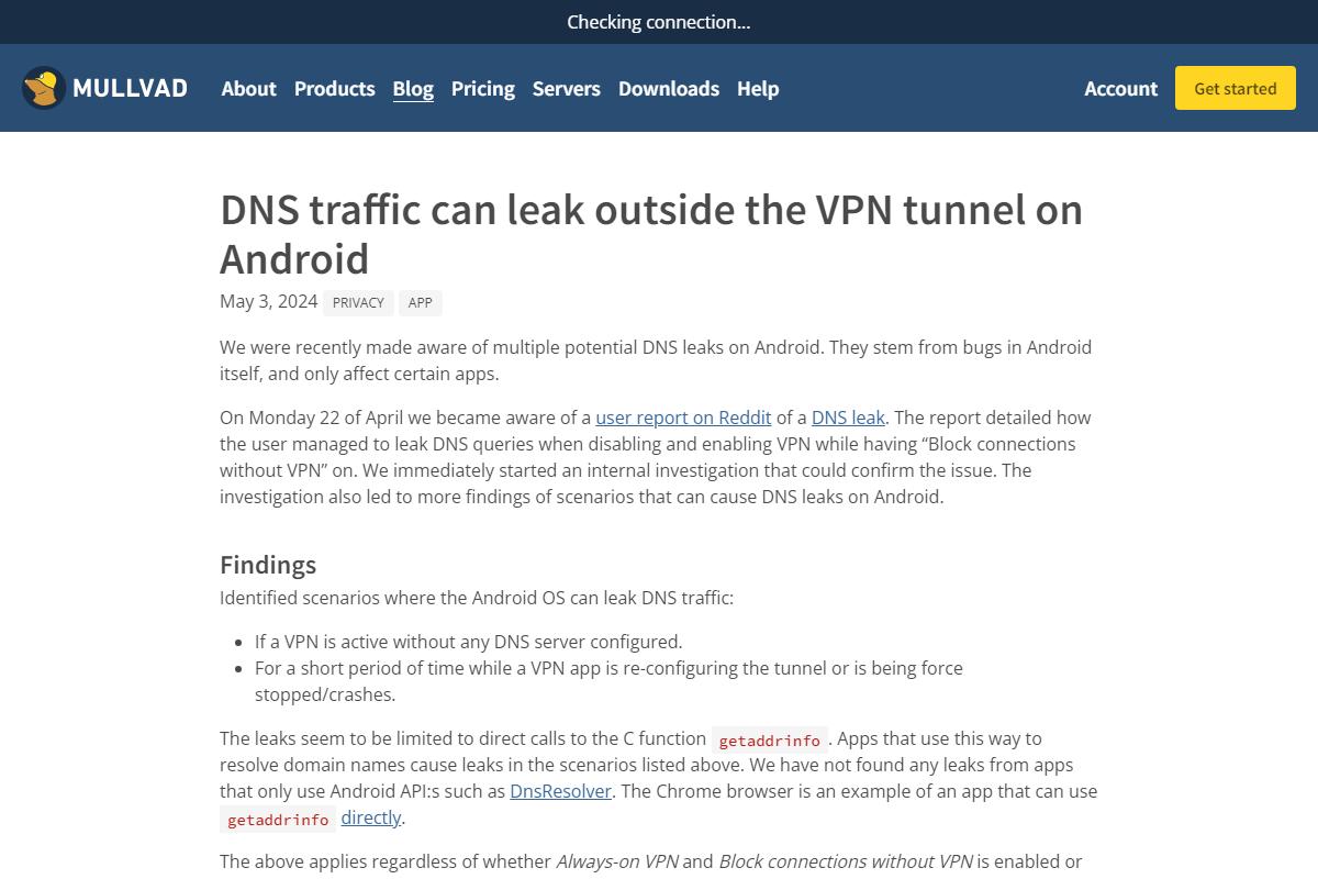 AndroidのVPN接続にDNSトラフィック漏洩する不具合、Googleは調査開始