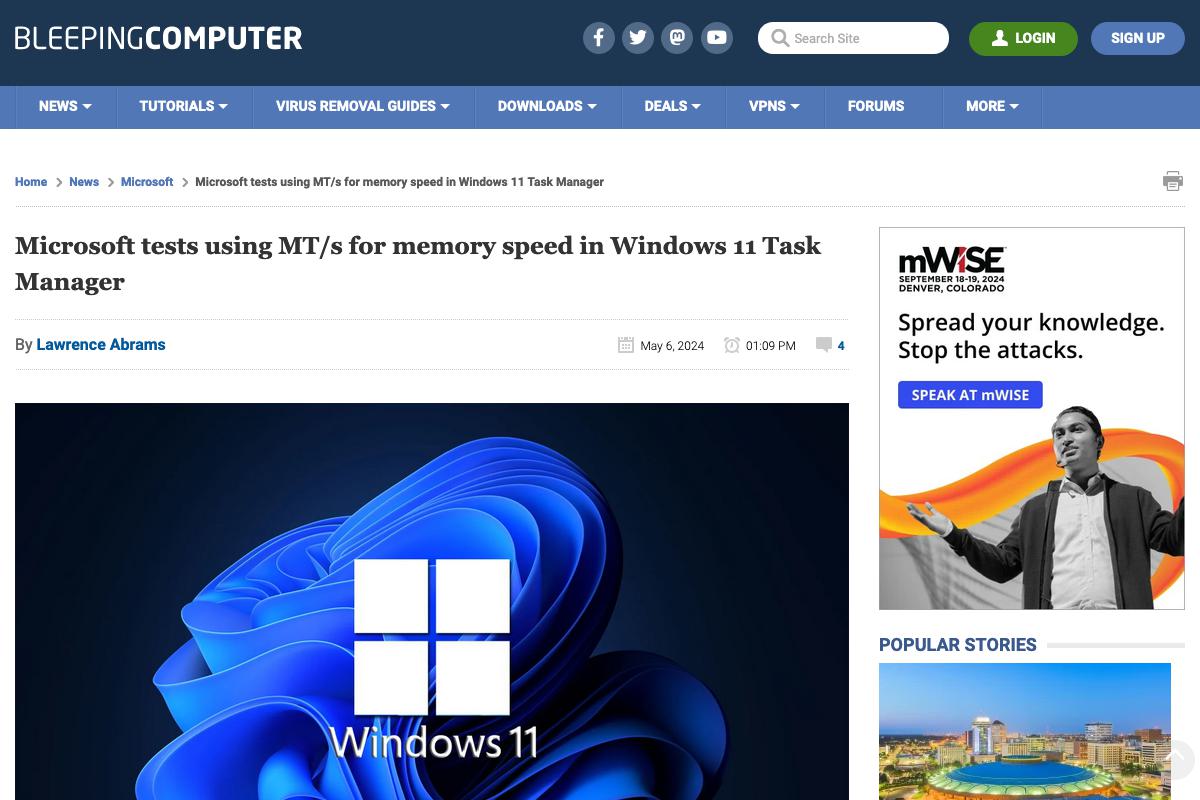 Windows 11タスクマネージャー、メモリ速度表示をMHzからMT/sへテスト中