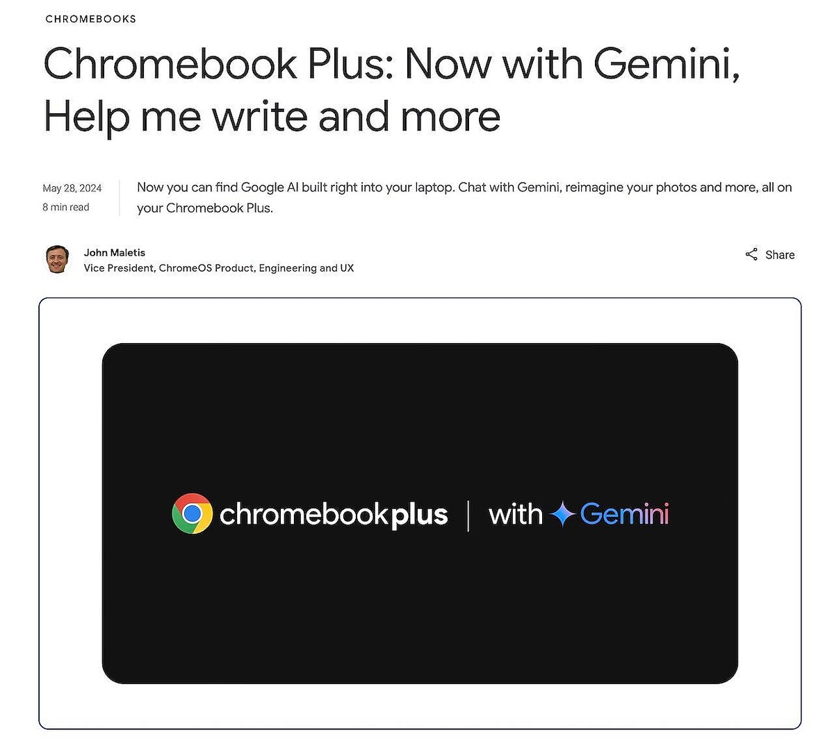 Google、Chromebook Plusに「編集マジック」などの生成AIを搭載