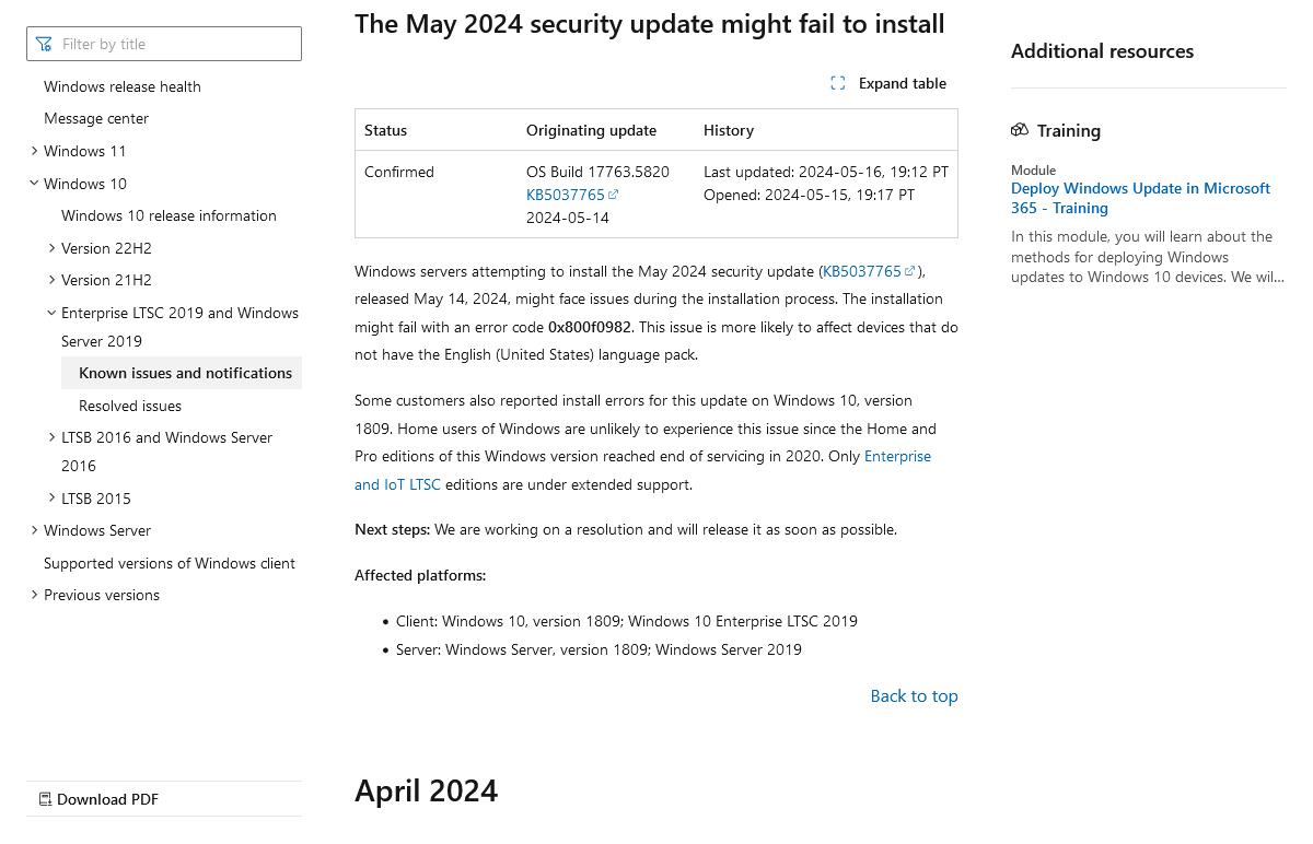 Windows Serverで更新プログラム(KB5037765)インストールに不具合