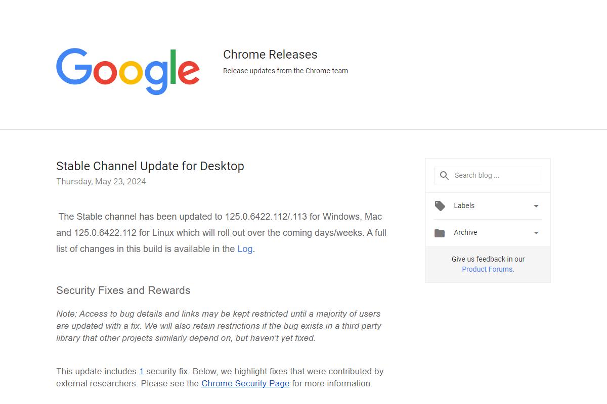 Google Chrome、セキュリティアップデート公開 – 今月4回目のゼロデイ脆弱性