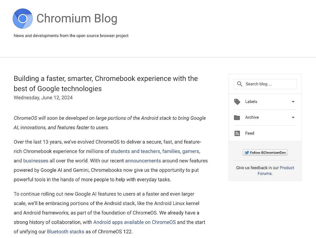 Google、AndroidスタックをChromeOSの基盤の一部として採用へ