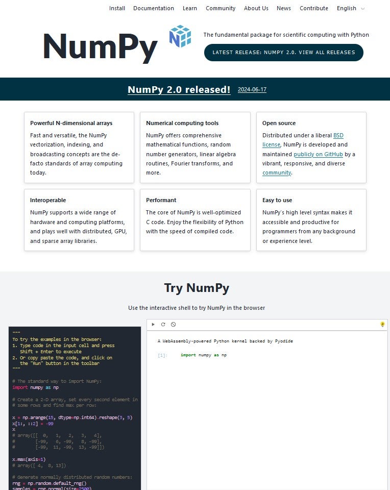 2006年以来のメジャーリリースとなるPython科学計算用ライブラリ「NumPy」v2.0.0