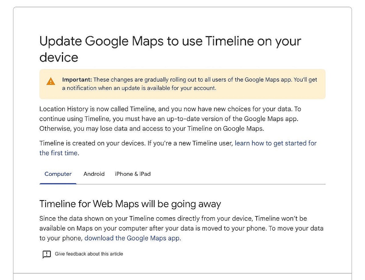 Google、Web版Googleマップのタイムライン機能廃止 – モバイル版のみに