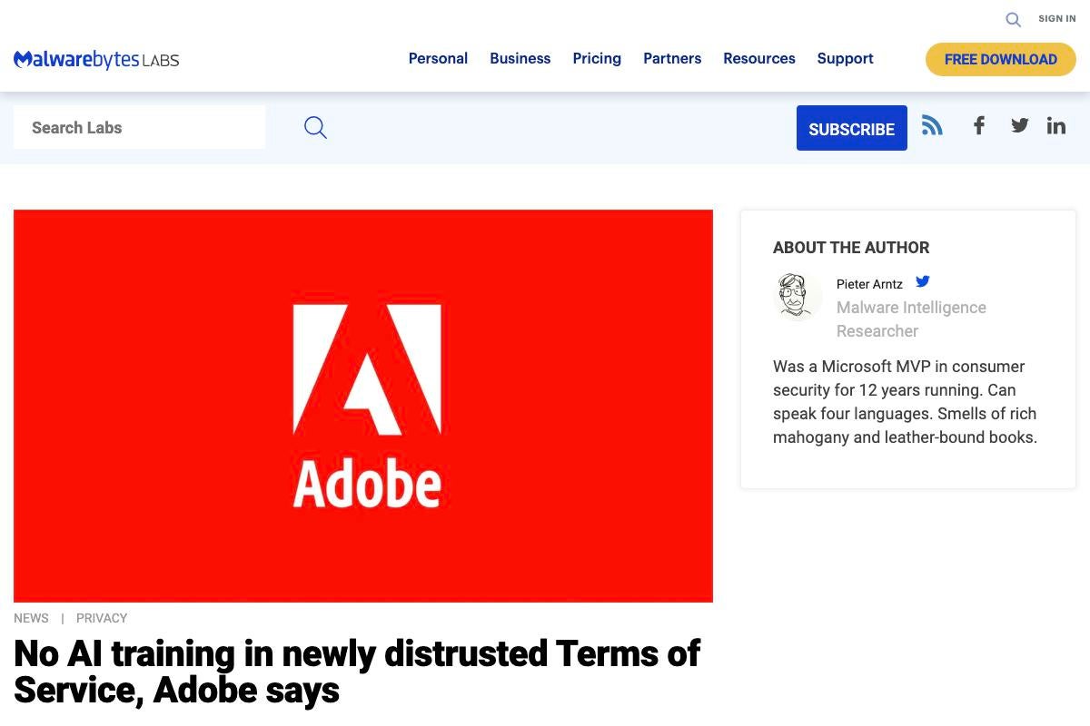 Adobe、ユーザーコンテンツをAIトレーニングに使用しないと明言