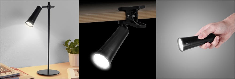 ゲオ、スタンド／クリップ／懐中電灯の3通りで使えるマグネット式LEDライト