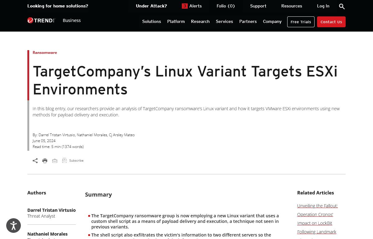 ランサムウェア「TargetCompany」が進化、VMware ESXiを狙う