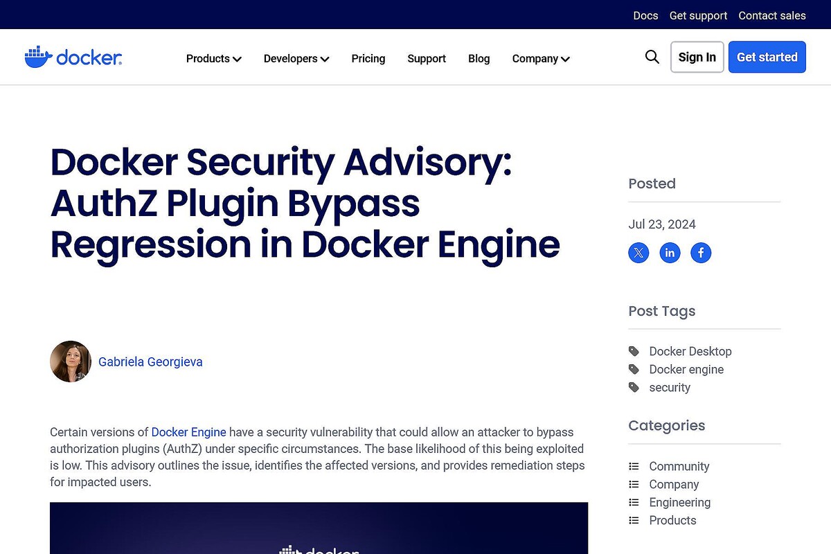 Dockerに認証バイパスの脆弱性が5年間潜在、アップデートを