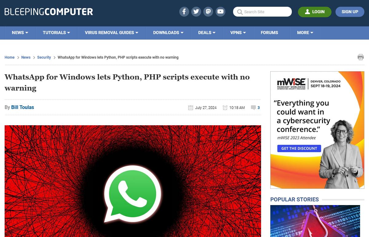 WhatsAppのWin版にPython/PHP実行の脆弱性、修正の予定はなし