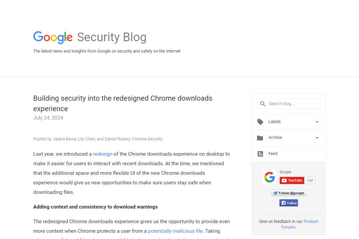Google Chrome、ダウウンロードファイルの危険度を警告 – マルウェアも検出