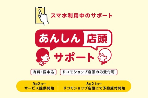 NTTドコモ、ドコモショップにてスタッフが対面対応する「あんしん店頭サポート」を9月1日に提供開始！料金は月990円で何度でも利用できるプランなど