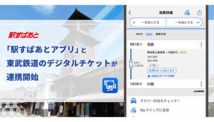 「駅すぱあとアプリ」が東武鉄道と連携、デジタルチケットが利用できる