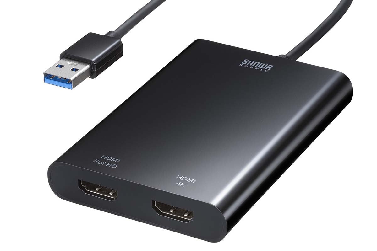 USB Type-Aを2基のHDMIに変換、4K対応のディスプレイアダプター サンワサプライ