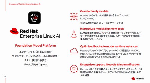 生成AI開発プラットフォーム「Red Hat Enterprise Linux AI」、一般提供開始