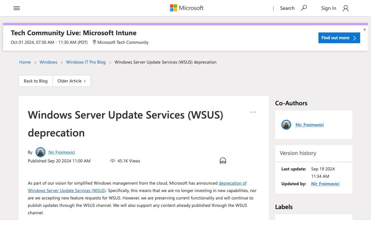 Microsoft、Windows Server Update Services(WSUS)の廃止発表