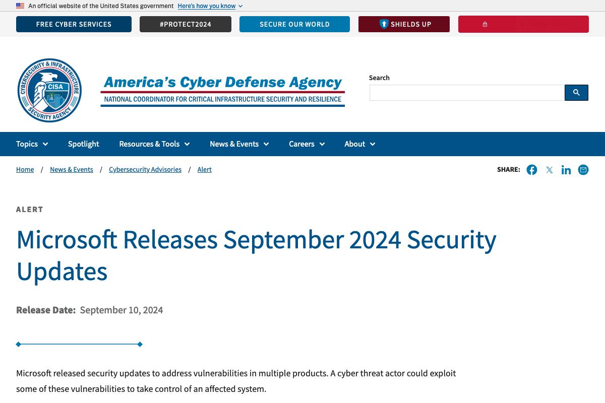 Microsoft、9月の更新プログラム配信開始 – 4件の脆弱性の悪用確認済み