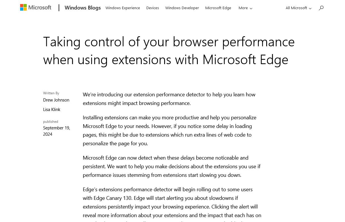 Microsoft Edge、性能下げる拡張機能を見つける機能が登場