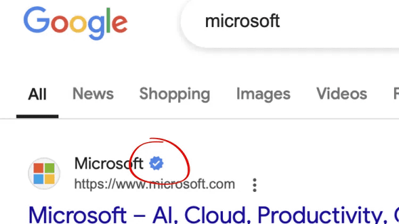 Googleが検索結果に「本物の企業であることを保証する青色チェックマーク」を付与する機能をテスト中