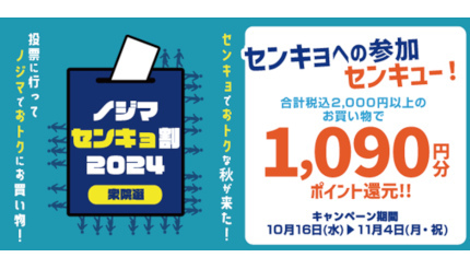 ノジマ、センキョ割で「1090円分ポイント」もらえる「センキュー！」キャンペーン実施中