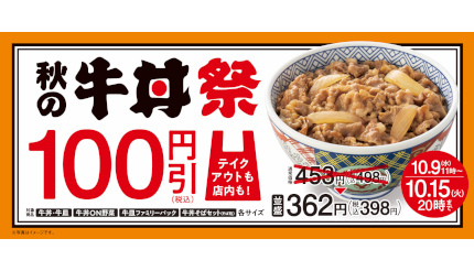 吉野家、13年ぶりに牛丼「100円引き」を開催中！