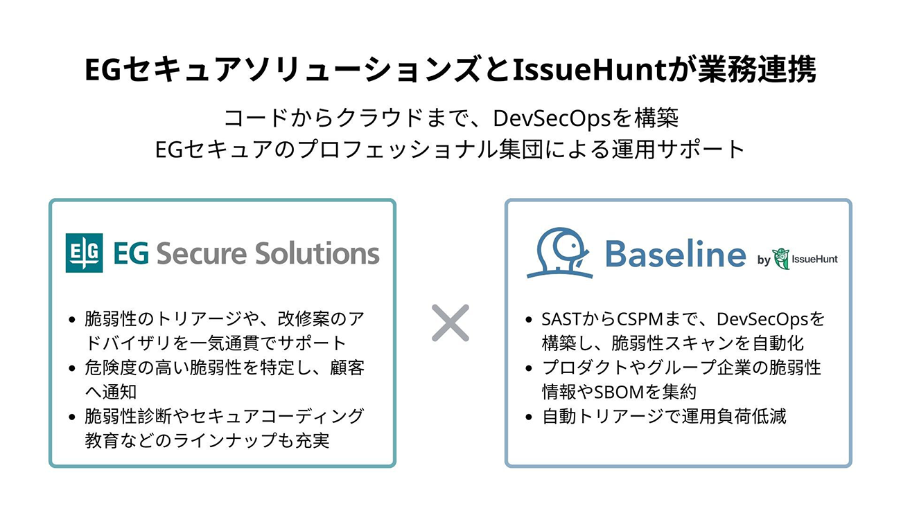 IssueHunt、EGセキュアソリューションズとDevSecOps支援に関する業務連携を開始