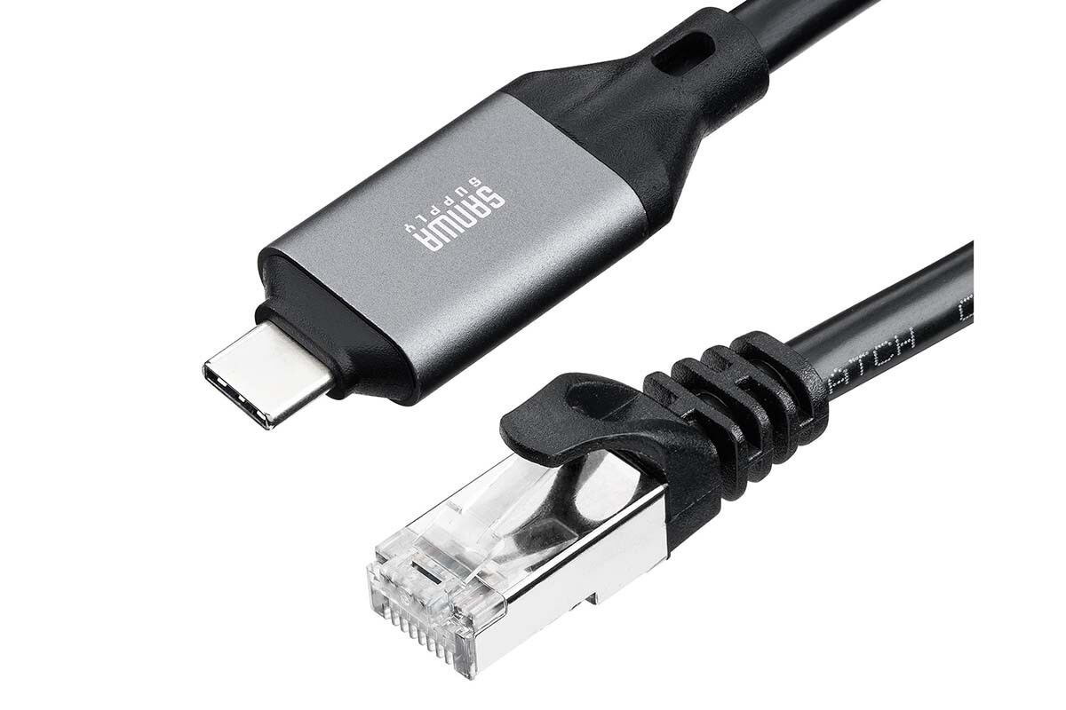 USB Type-C端子から有線LAN端子に直結できる変換ケーブル サンワサプライ