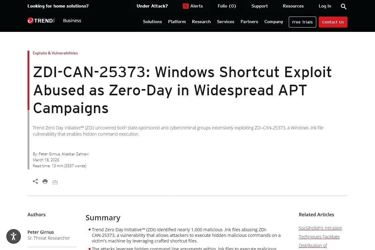 Windowsリンクファイル(.LNK)を悪用したサイバー攻撃特定、日本も被害