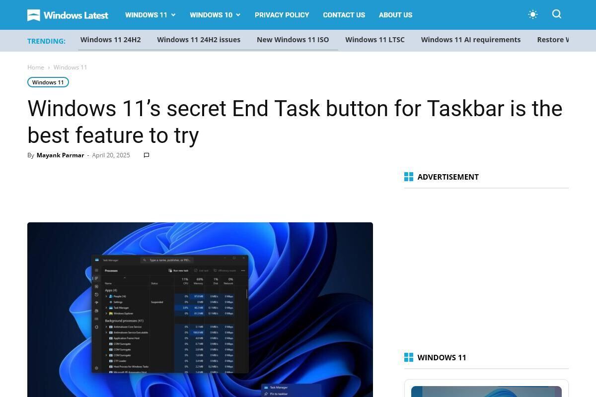 Windows 11タスクバーの便利機能「アプリ強制終了ボタン」を使う