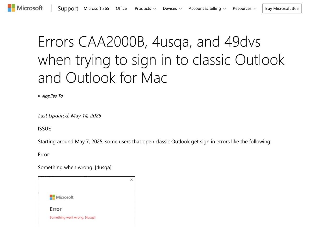 Outlookで再び障害発生、エラーでサインイン不能に