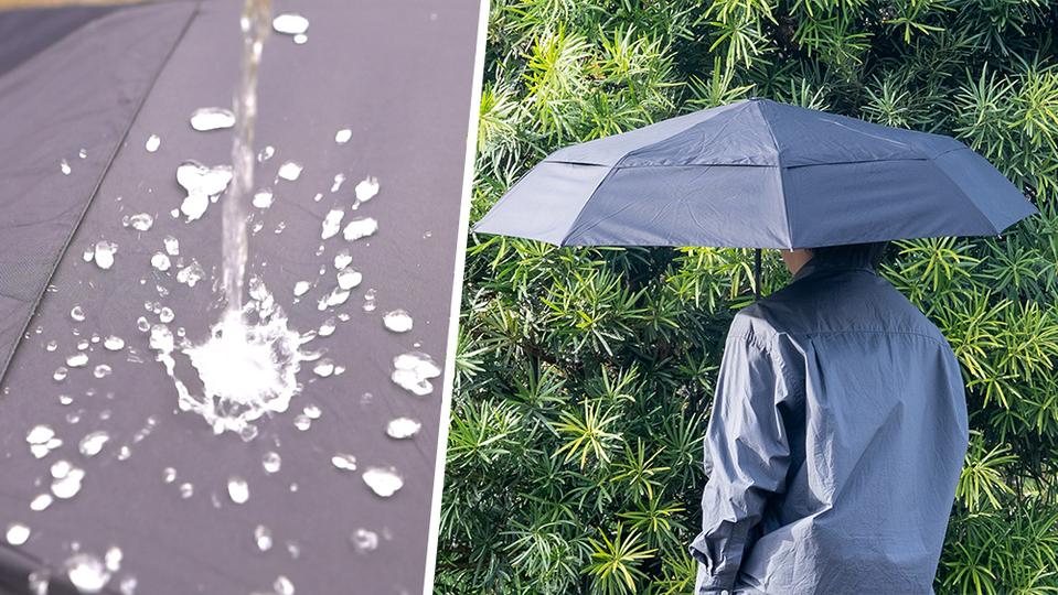 水滴が残らないからすぐ収納OK。強撥水な折りたたみ傘で雨の日のストレスも減るね